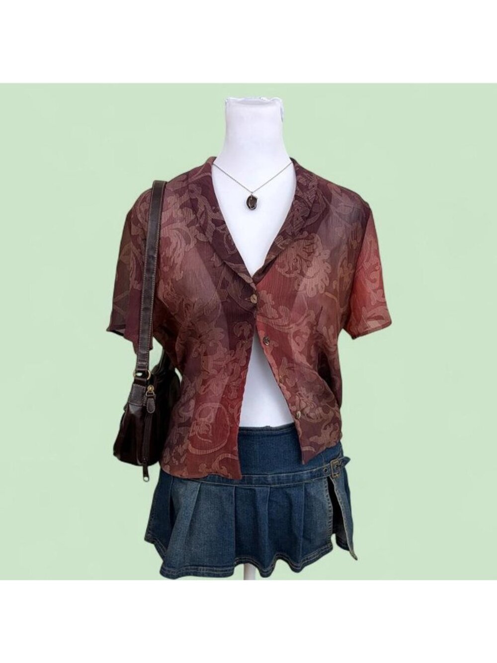 90s sheer boho button down shirt